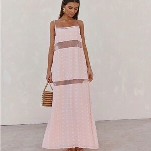 Sleeveless Blush Pink Maxi Dress with Sheer Panels